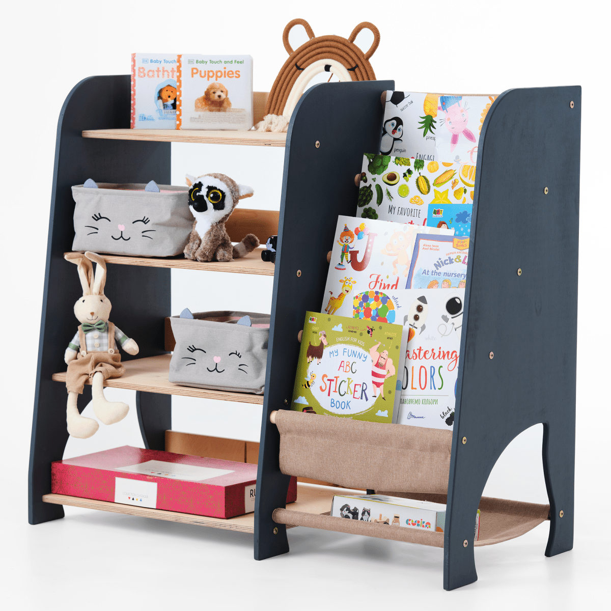 Wooden Montessori Shelves for Toddler 2in1: Bookshelf & Toy Shelving-10