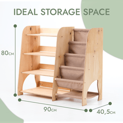 Wooden Montessori Shelves for Toddler 2in1: Bookshelf & Toy Shelving-2