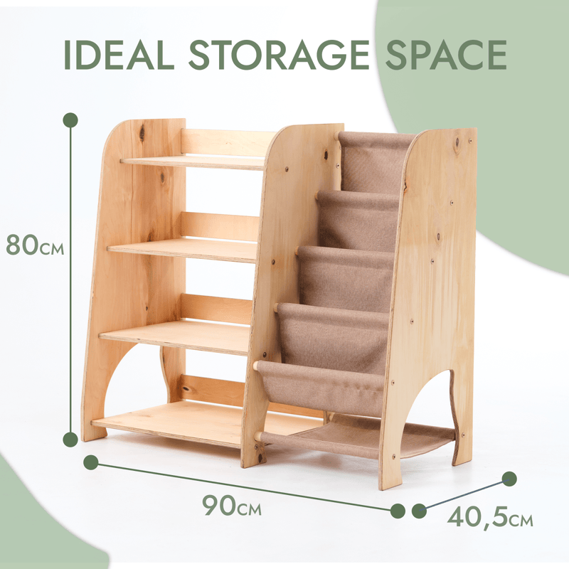 Wooden Montessori Shelves for Toddler 2in1: Bookshelf & Toy Shelving-2