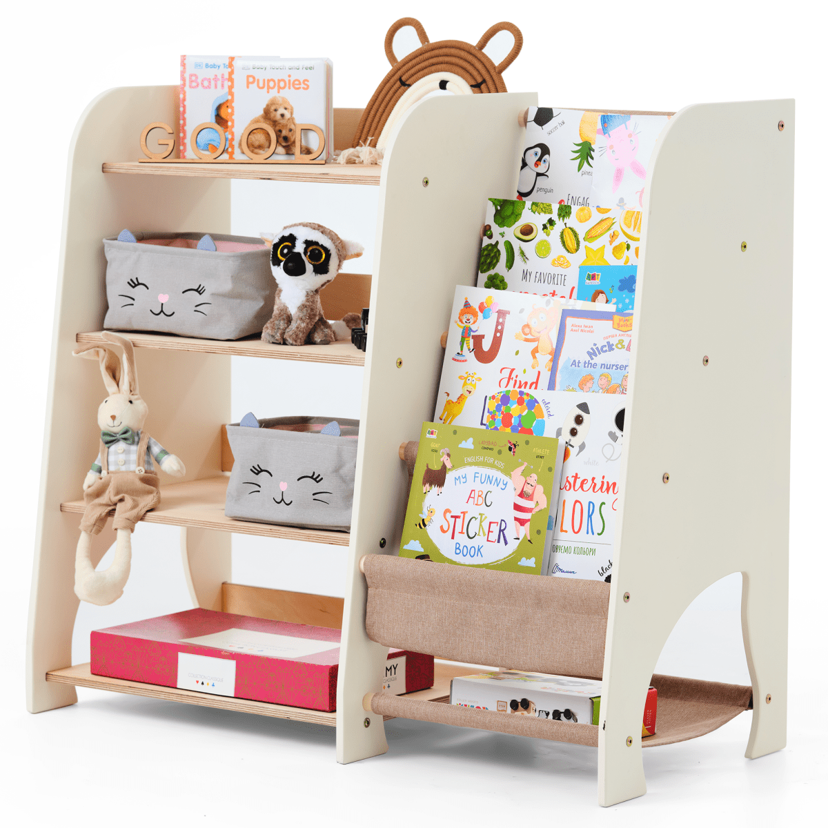 Wooden Montessori Shelves for Toddler 2in1: Bookshelf & Toy Shelving-8
