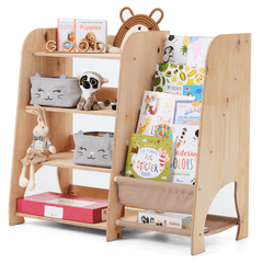 Wooden Montessori Shelves for Toddler 2in1: Bookshelf & Toy Shelving-9
