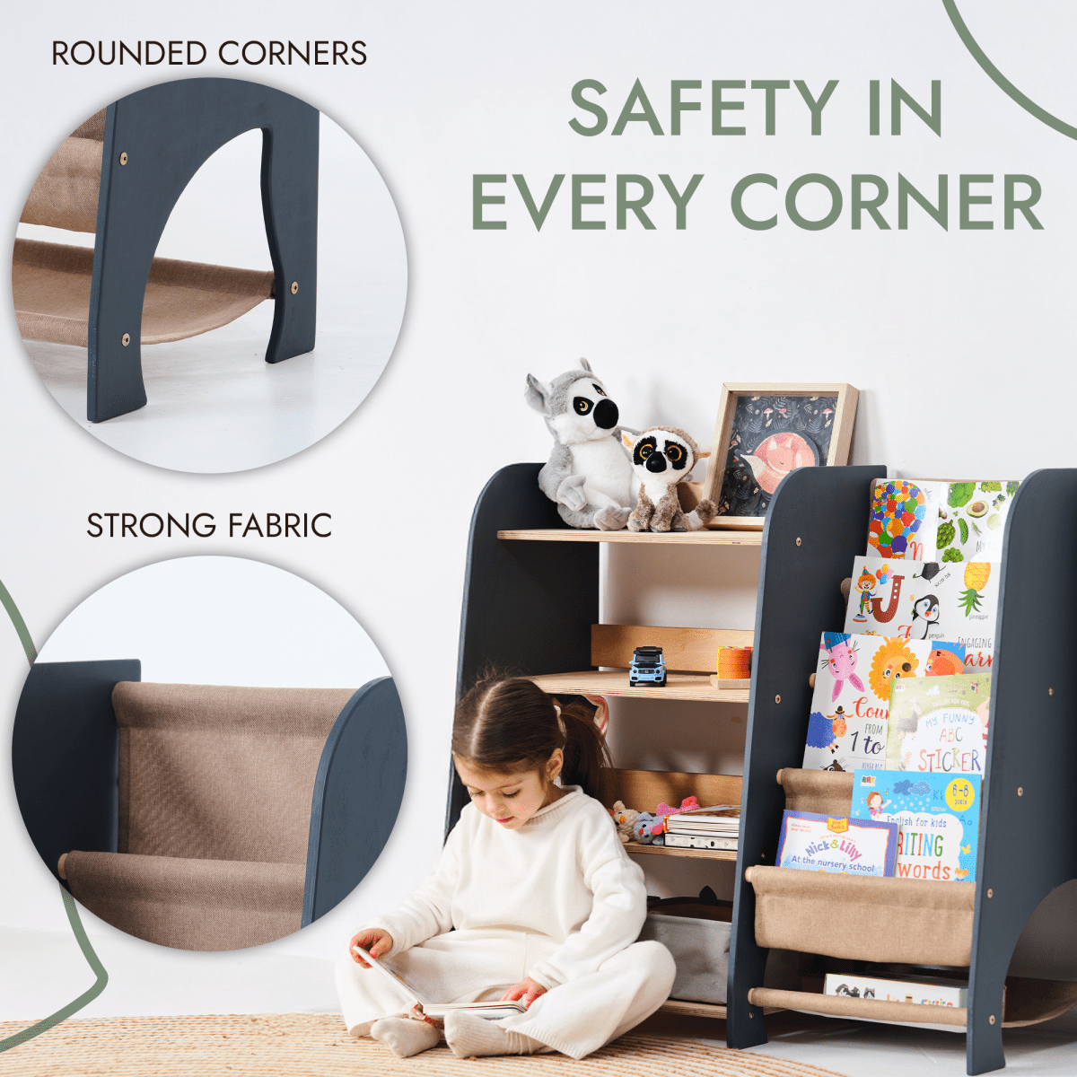 Wooden Montessori Shelves for Toddler 2in1: Bookshelf & Toy Shelving-4