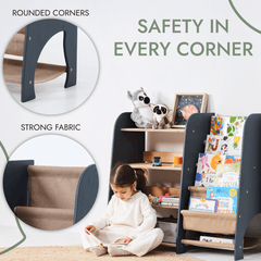 Wooden Montessori Shelves for Toddler 2in1: Bookshelf & Toy Shelving-4