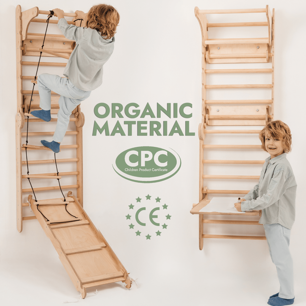 Wooden Swedish Wall 7in1/ Climbing ladder for Children + Swing Set + Slide Board + Art Add-on-7