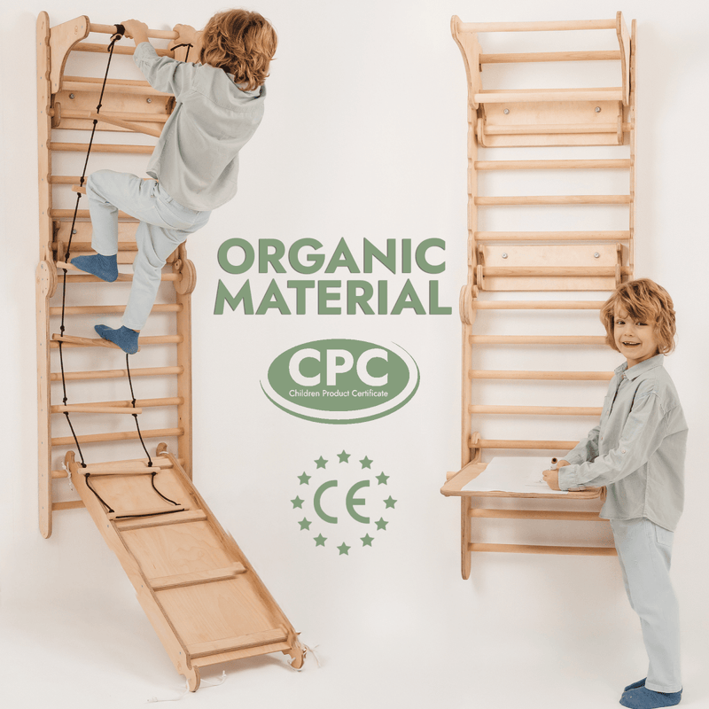Wooden Swedish Wall 7in1/ Climbing ladder for Children + Swing Set + Slide Board + Art Add-on-7