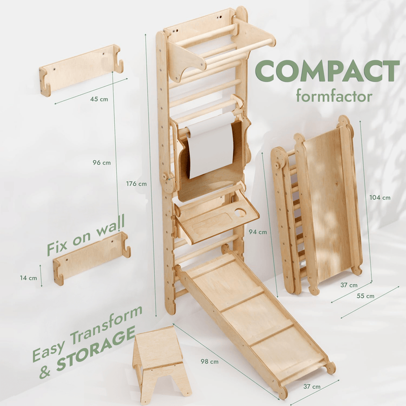 Wooden Swedish Wall 7in1/ Climbing ladder for Children + Swing Set + Slide Board + Art Add-on-2