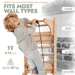 Wooden Swedish Wall 7in1/ Climbing ladder for Children + Swing Set + Slide Board + Art Add-on-6