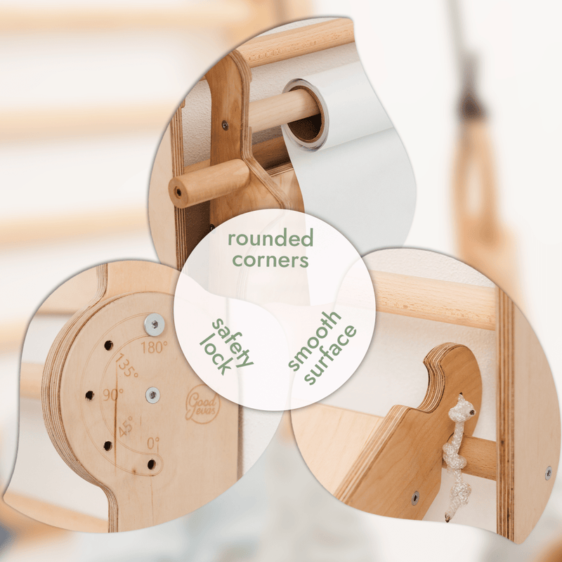 Wooden Swedish Wall 7in1/ Climbing ladder for Children + Swing Set + Slide Board + Art Add-on-8