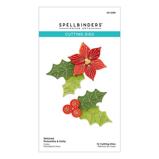 Matrices de découpe poinsettia et houx cousus - Collection de Noël-1