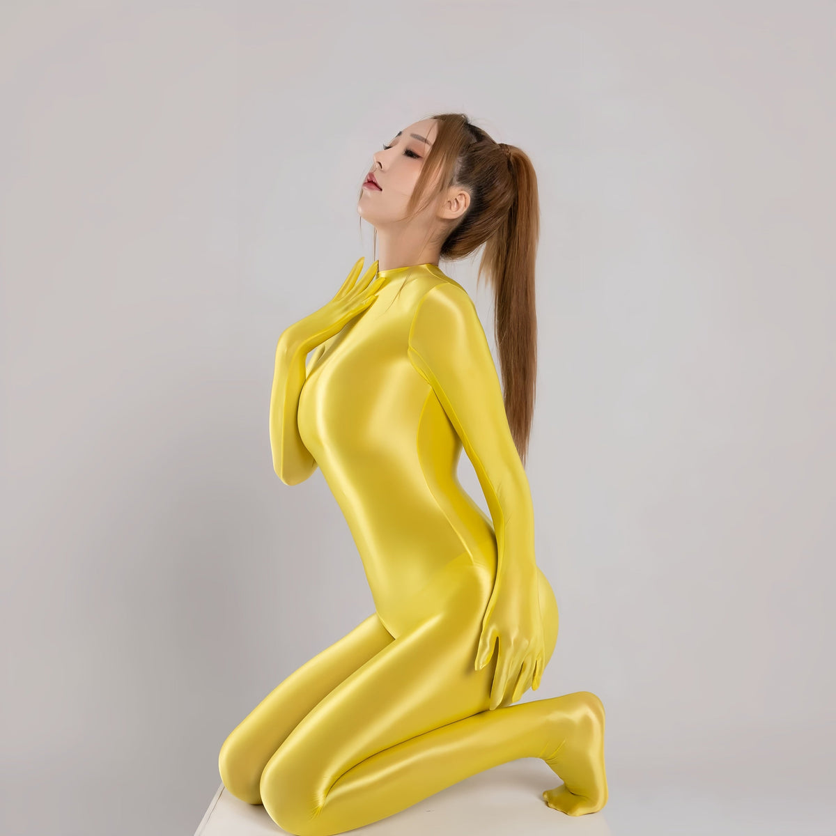 Spandex Nylon Full Bodysuit Zentai Shinny Cosplay Jumpsuit Attached Gloves-18