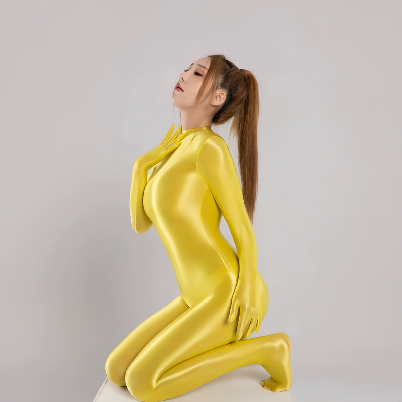 Spandex Nylon Full Bodysuit Zentai Shinny Cosplay Jumpsuit Attached Gloves-18