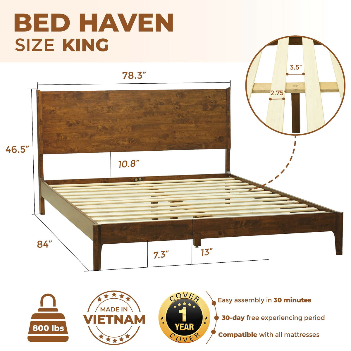 Estructura de Cama de Madera Maciza Haven-10