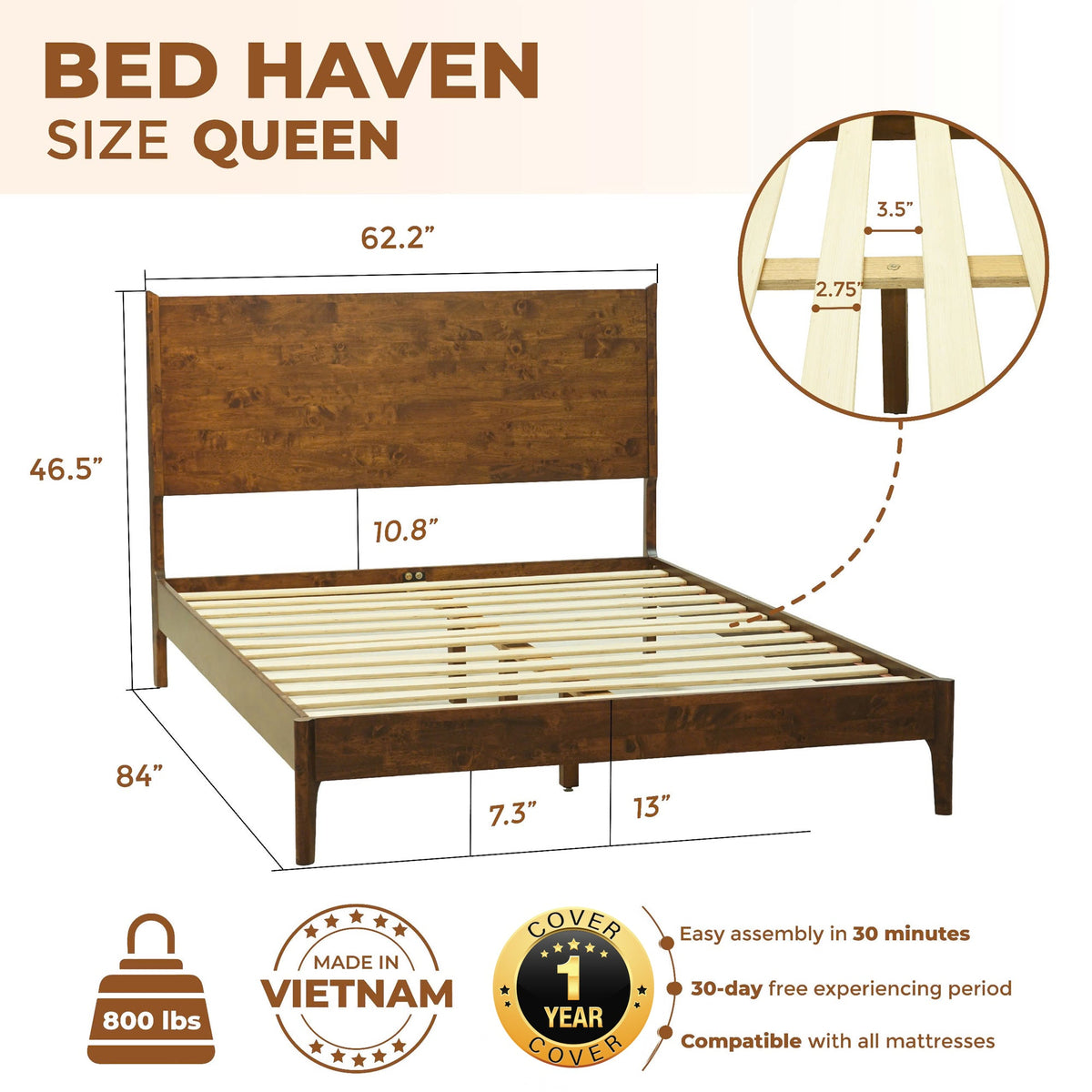 Estructura de Cama de Madera Maciza Haven-9