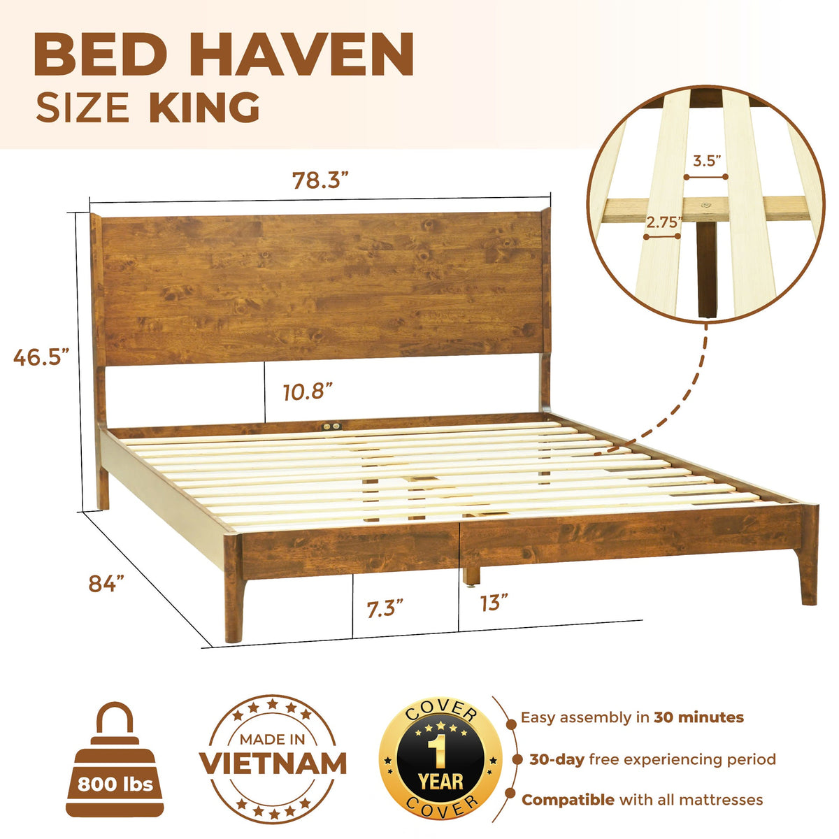 Estructura de Cama de Madera Maciza Haven-21