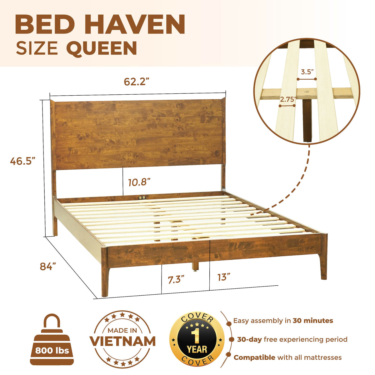 Estructura de Cama de Madera Maciza Haven-20