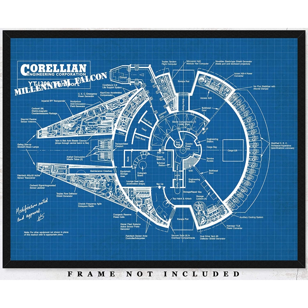 Star Wars Millenium Falcon Blue Print Poster